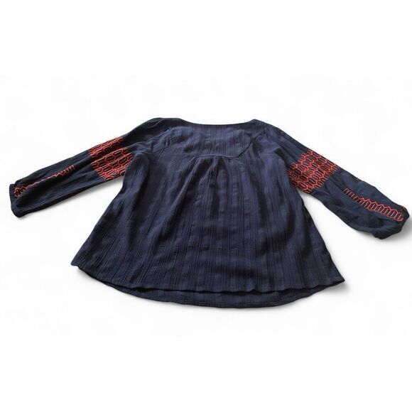 NWT Crown & Ivy Women’s Embroidered  Blue/ Red Long Sleeves Cotton Blouse M - Picture 2 of 10